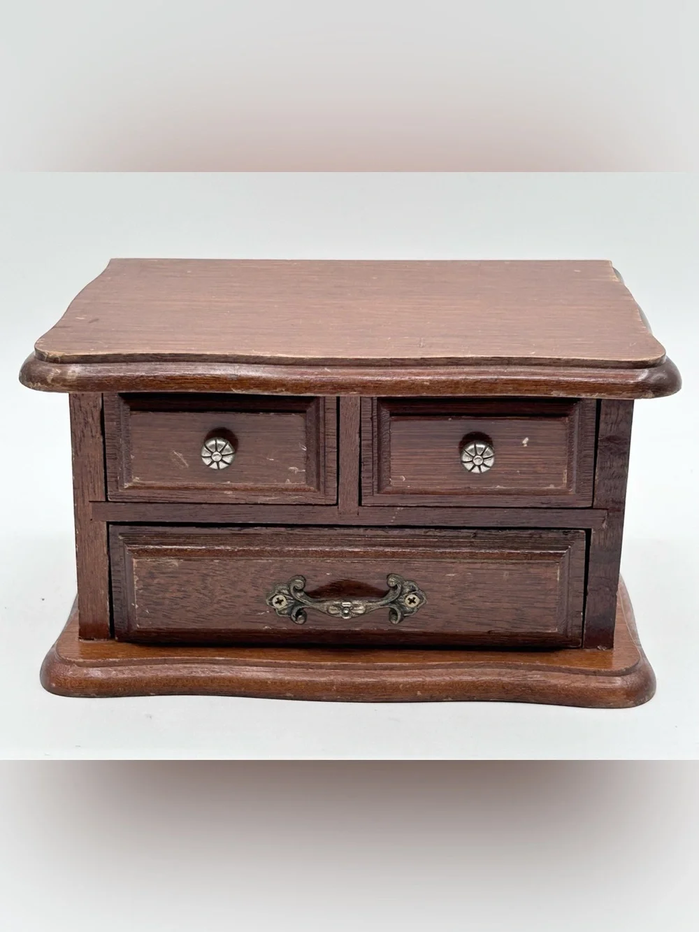 Vintage Jay Imports 3 Drawer Wooden Jewelry Box Ring Holder 7